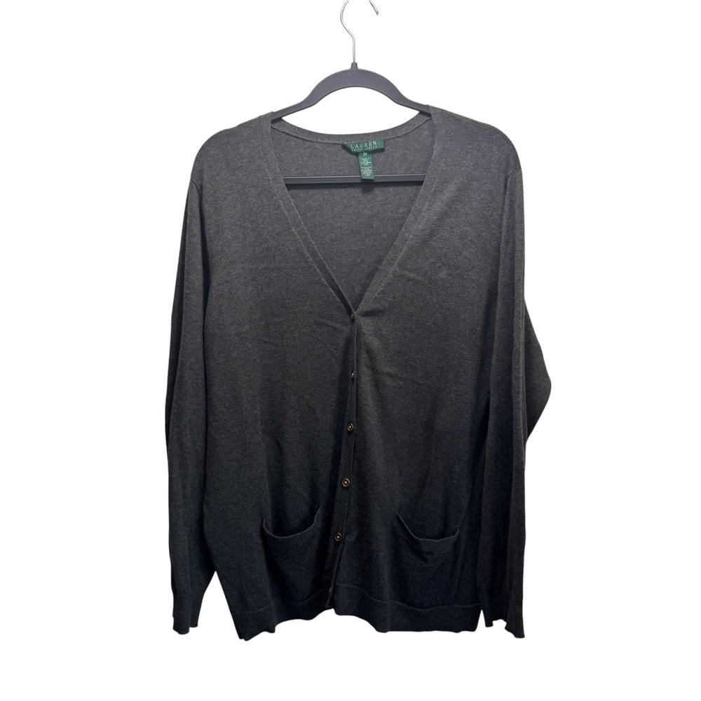 Ralph Lauren Cotton Wool Cashmere Blend Cardigan Sweater Wos Gray 2X Long Sleeve